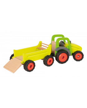 Dřevěný traktor s vlečkou